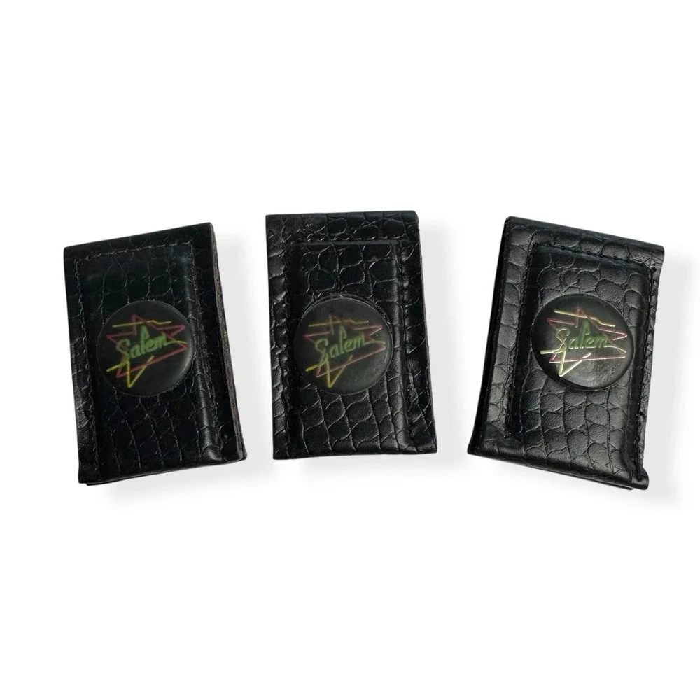 VTG Lot of 3 Salem Cigarette Magnetic Money Clip Black Leather Embossed Pebble